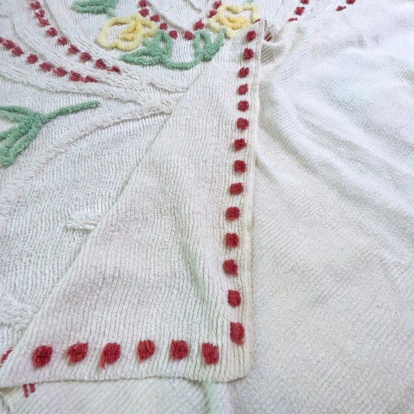 Vintage Chenille Bedspread Blanket Full Queen King Off White 92 x 100 Flowers - Picture 11 of 16
